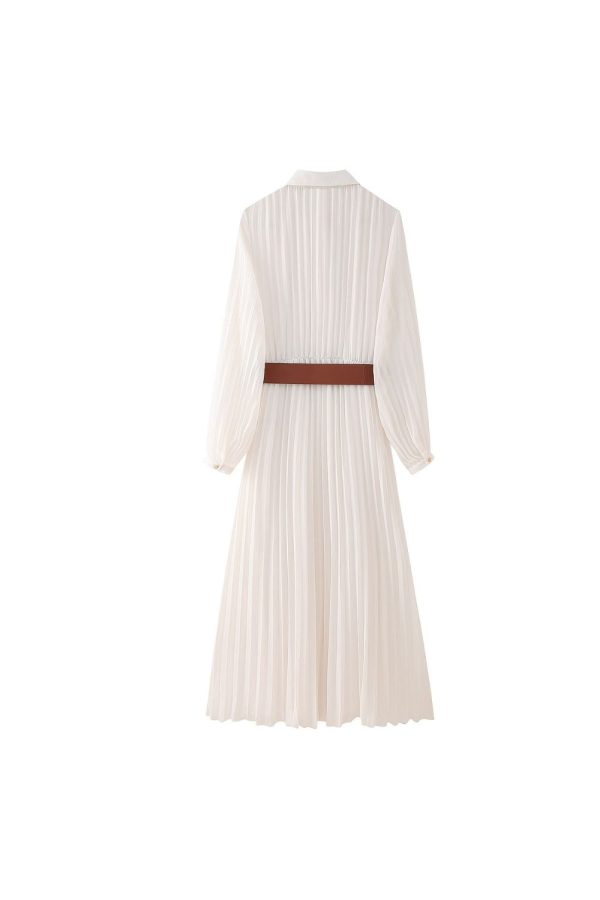 Bella  Pleated Jacquard Midi Dress & Button Detailing & Belt Cheap - Image 2