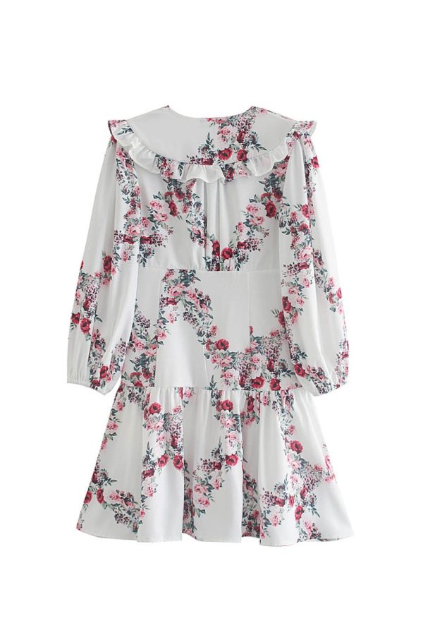 Amelia   Ruffled Edge Printed V-Neck Mid-Length Waist-Cinching Slim Fit Floral Dress Online now