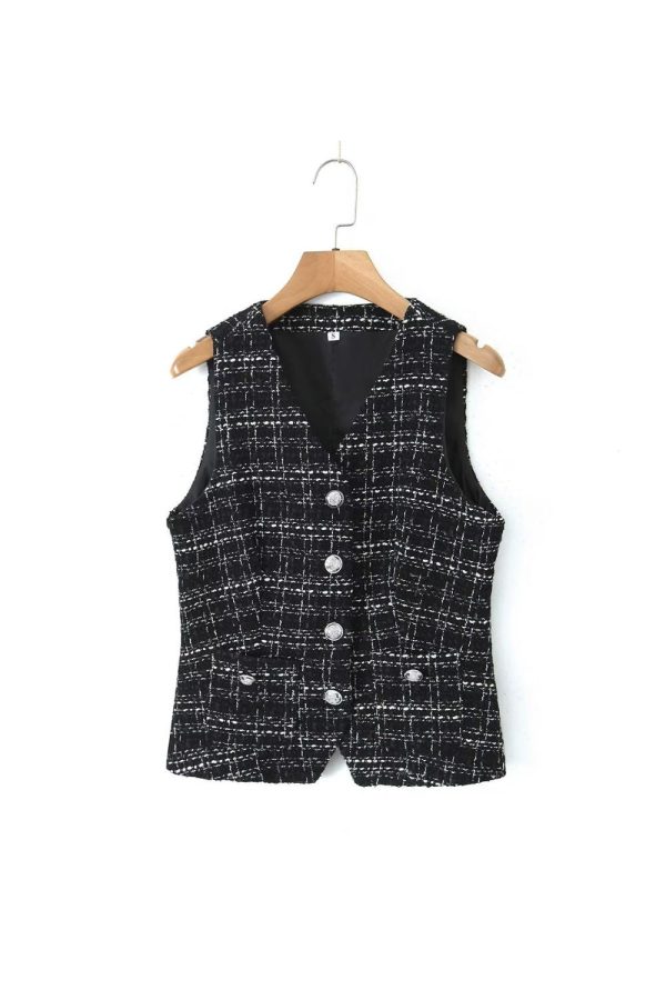 ‘Maya’ V-Neck Button Vest Hot on Sale