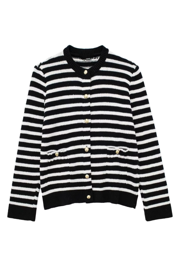 Irene  Striped Crew-Neck Knitted Cardigan Hot on Sale