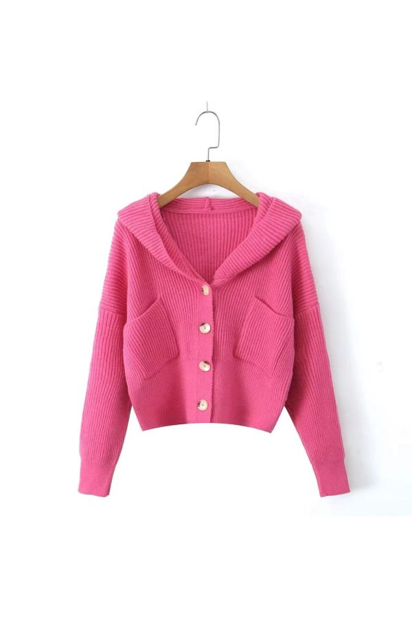 Charlotte  Button-Down Hooded Cardigan( 3 Color) Online Sale - Image 5