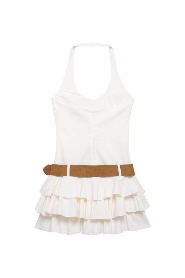 ‘Millie’ Layered Decor Halterneck Dress & Belt For Discount - Image 2