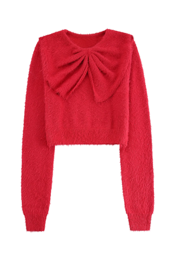 Velma  Bow Long Sleeved Knitted Short Sweater (2 Colors) Online