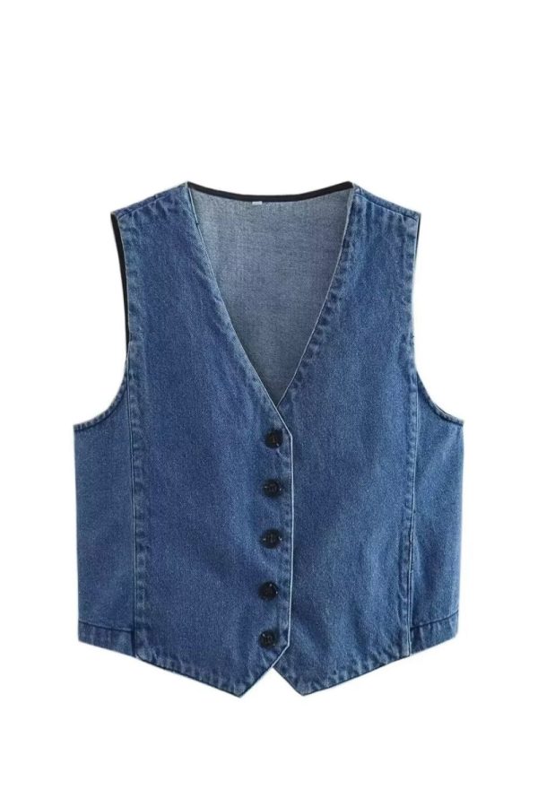 Ruby  Versatile Washed Denim Vest For Cheap