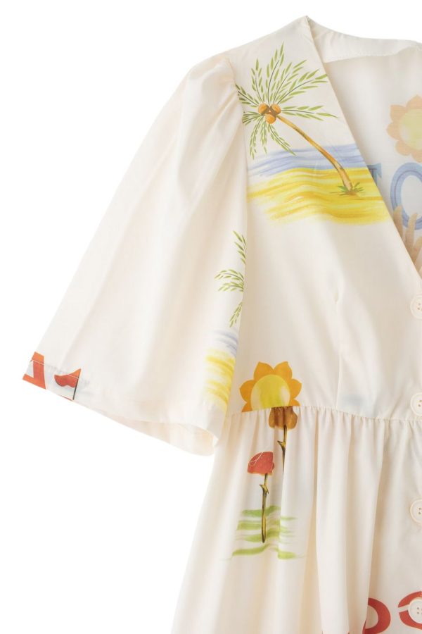 ‘Maisie’ V-neck Printed Shirt Short Sleeve Dress Discount - Image 3