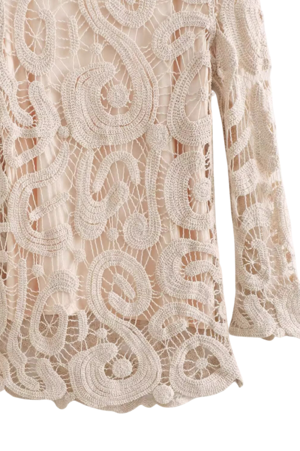 Caroline  Round-Neck Crochet Knit Dress Fashion - Image 4