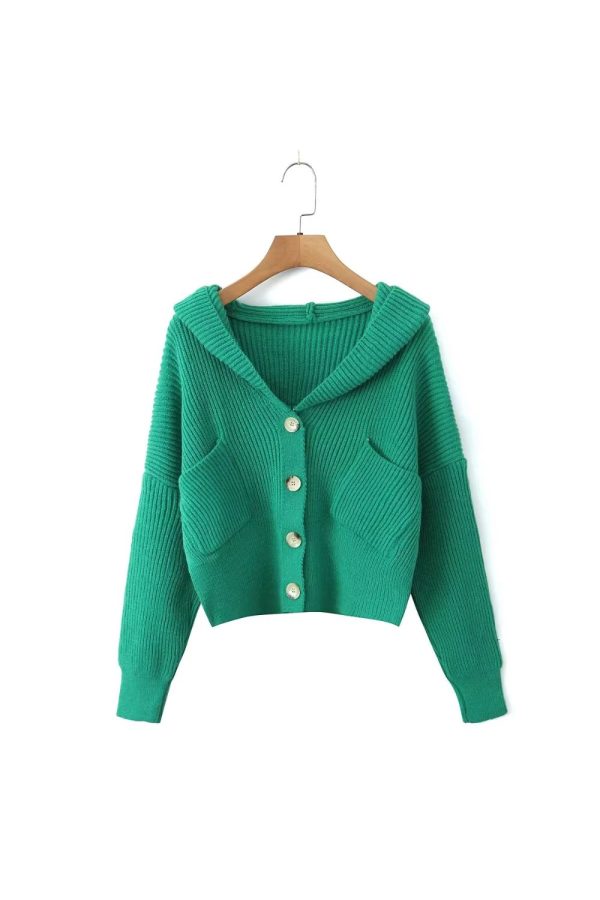 Charlotte  Button-Down Hooded Cardigan( 3 Color) Online Sale - Image 4