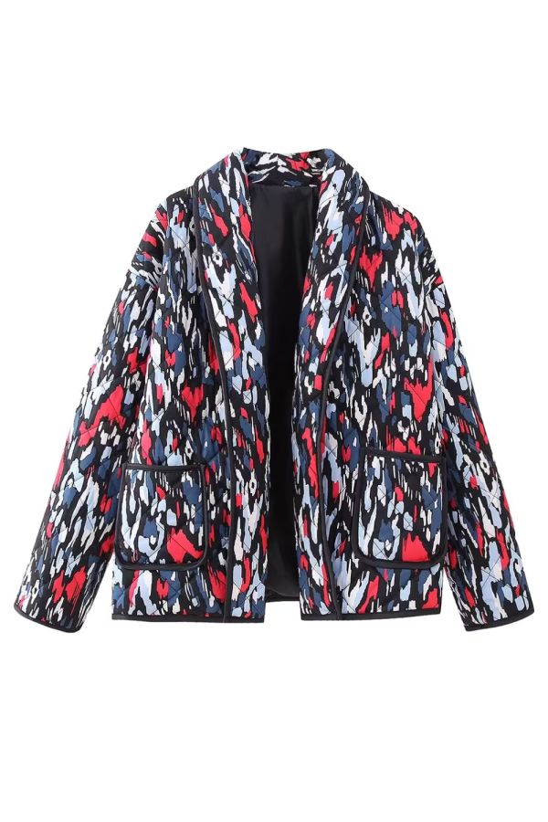 Jean  Printed Open Front Quilted Jacket (2 Colors) Hot on Sale - Image 2