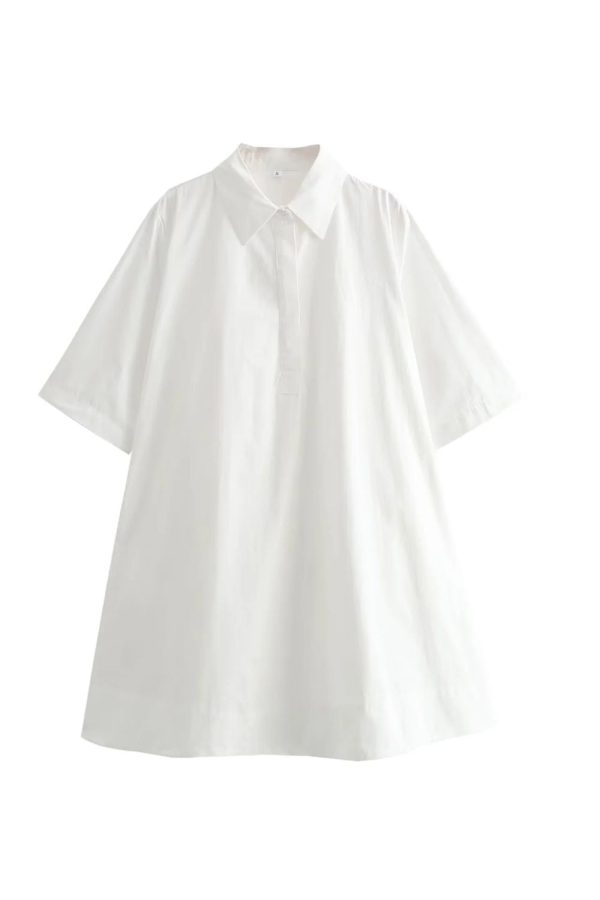Olivia  Turn-down Collar Solid Color Short Sleeve Dress(2 colors) Sale - Image 4