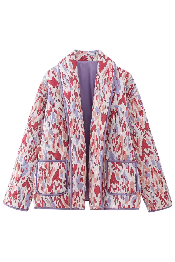 Jean  Printed Open Front Quilted Jacket (2 Colors) Hot on Sale