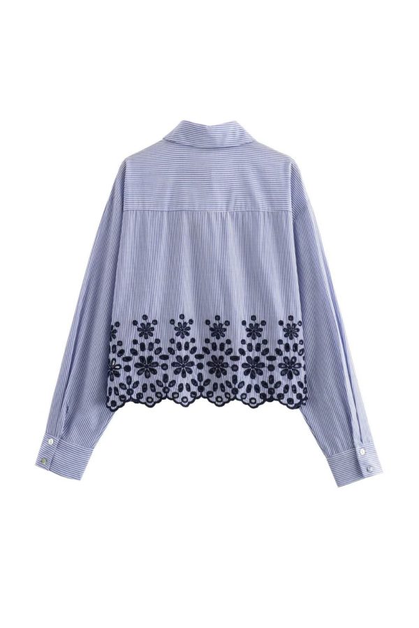Imogen  Hollow Embroidered Striped Shirt Cheap - Image 2