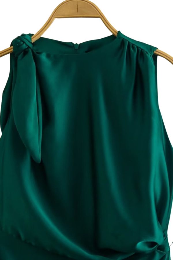 ‘Lucy’  Pleated Decorative Silk Satin Texture Midi Dress Online Sale - Image 3