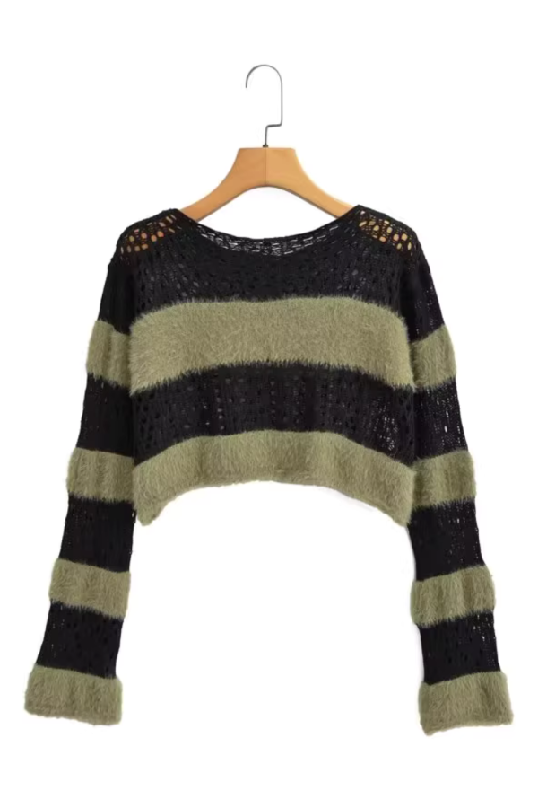 Kimberly  Stripe Cropped Knitted Sweater on Sale - Image 2