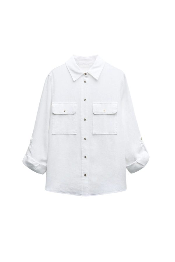 Isabelle  Loose Fit roll-up Sleeve Blended Shirt (2 colors) Sale - Image 2