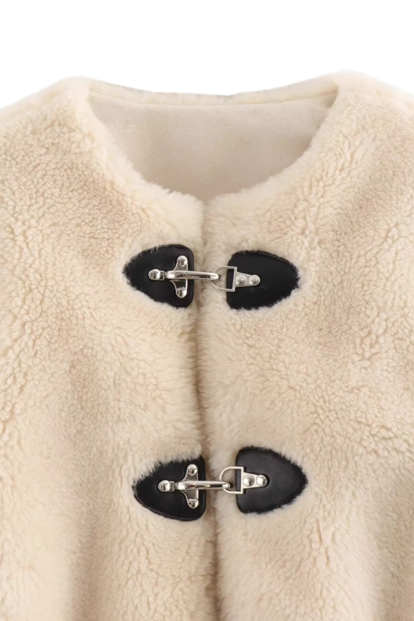 Barbara  Round-Neck Buckle Sherpa Jacket (2 Colors) on Sale - Image 3