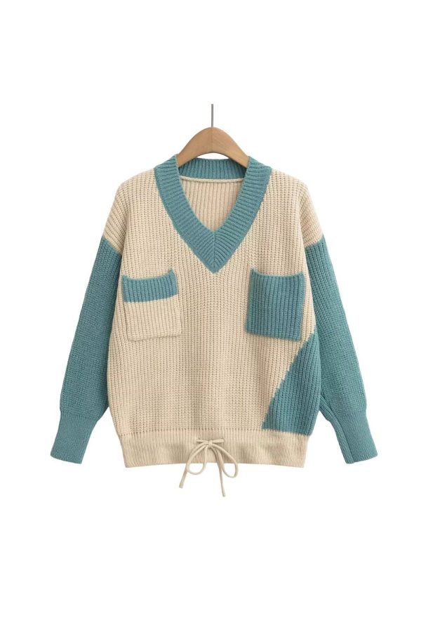 Eleanor  Color - Block V - Neck Knit Top Online