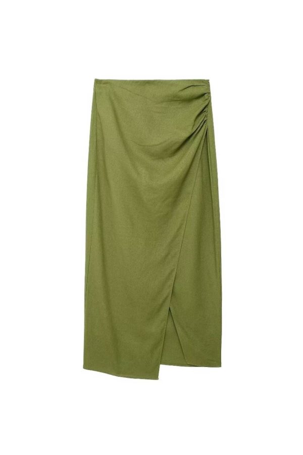 ‘Zoe’ Pleated Green Incorrect Mid-Length Skirt Online Hot Sale