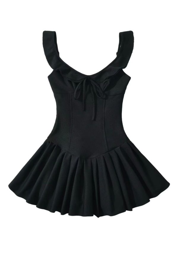 Lottie’ Elastic Solid Color High Stretch Knit Ruffle Dress Supply - Image 2