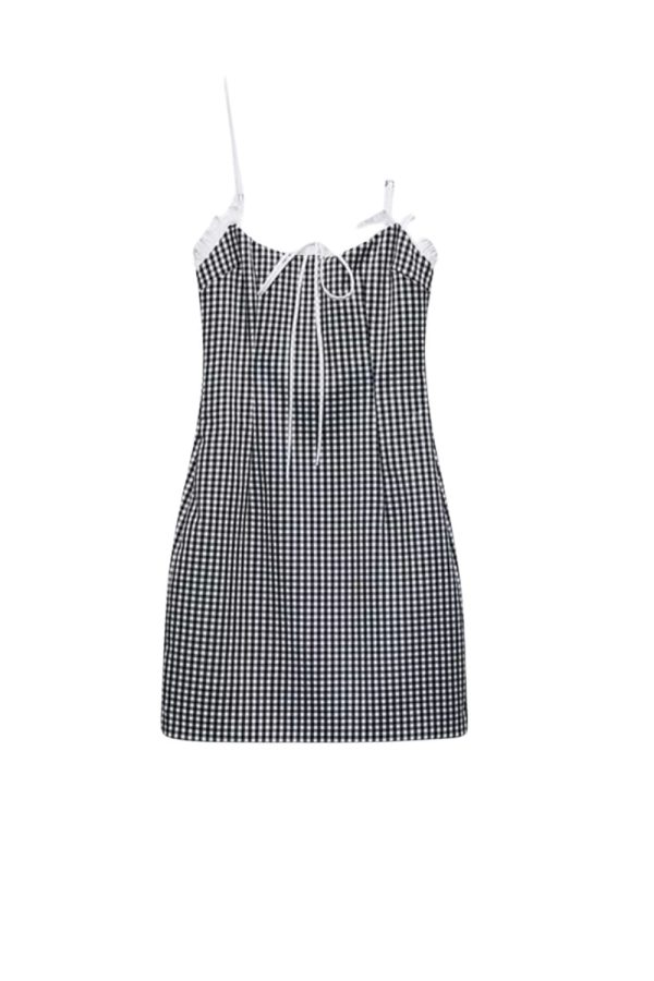 Isabelle   Contrasting Color Plaid Splicing Suspender Dress For Cheap