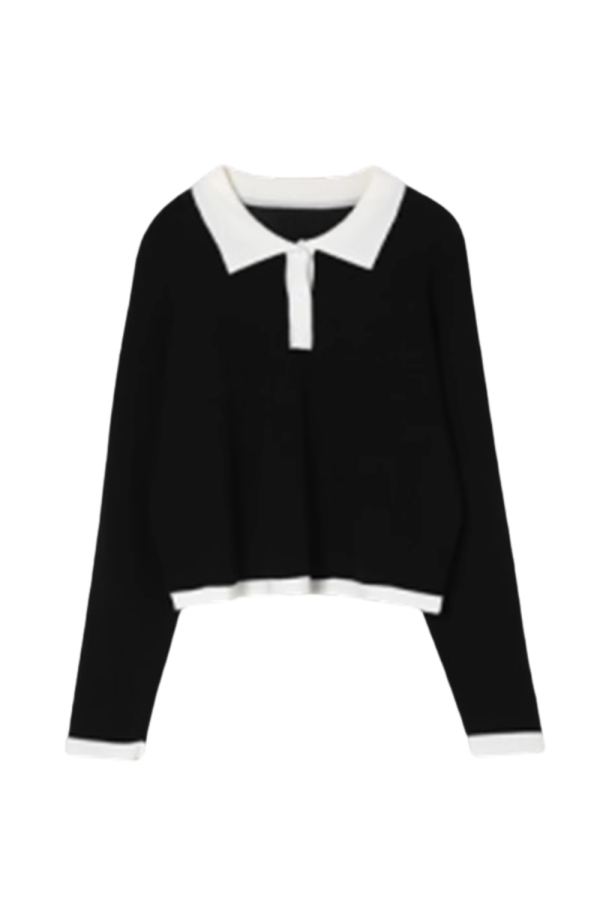 Denise  Collared Long-Sleeve Knitted T-shirt (2 Colors) For Sale - Image 2