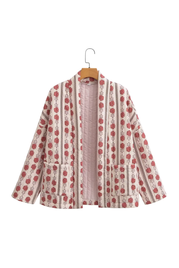 Barbara  Printed Open Front Quilted Jacket (2 Colors) For Cheap