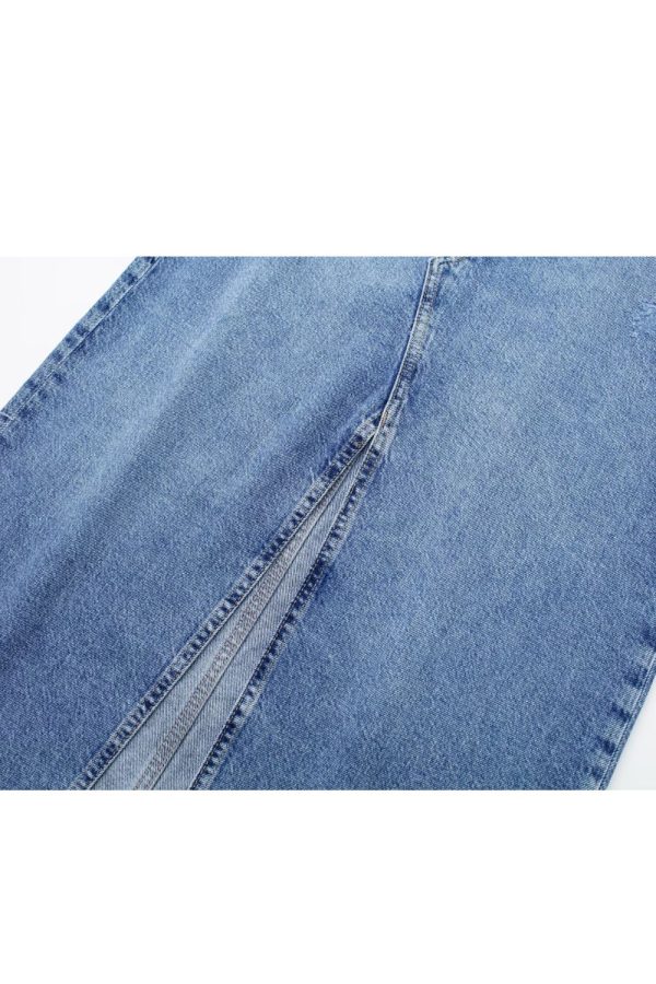 Hazel  Straight High-waisted Denim Skirt with Side Slit Fashion - Image 3