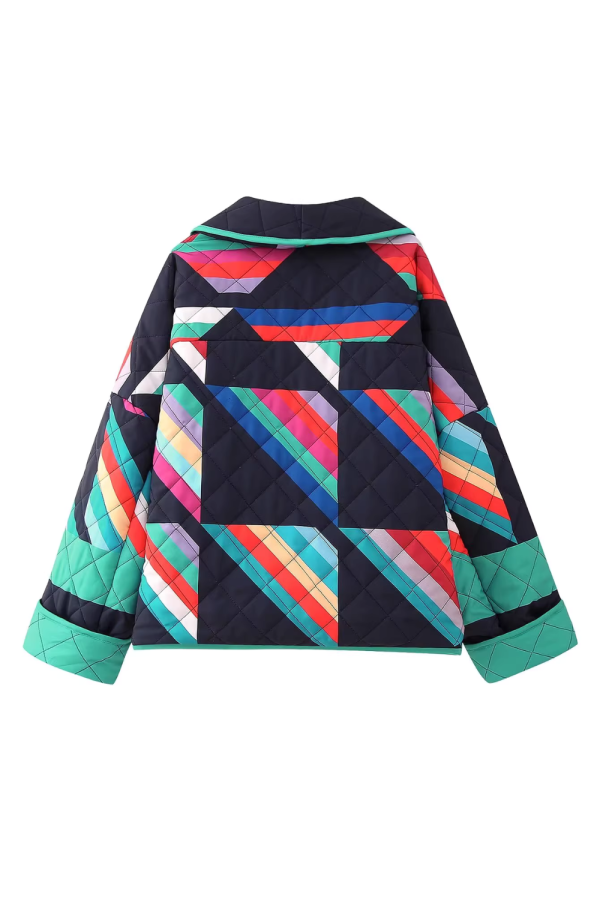 Bethany  Striped Pattern Diamond Quilted Jacket Online Sale - Image 2