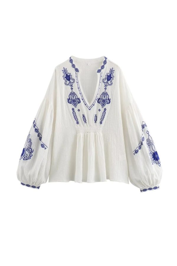 Ellie  Embroidered Long Sleeve Shirt Cheap