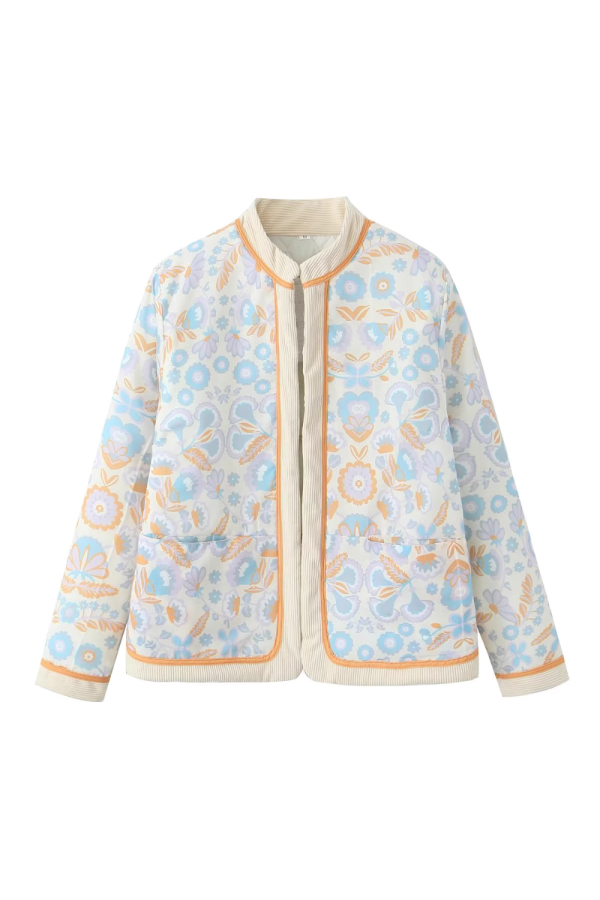 Pamela  Floral Printed Open-Front Cotton Jacket For Sale