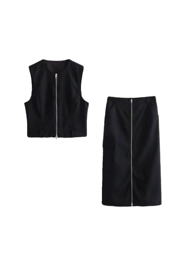 Madelyn   Zip-Detail Fitted Vest & Midi Length Skirt (Sold Separately) Online now