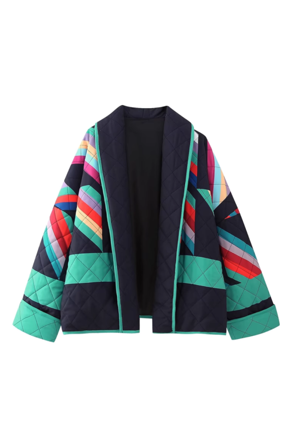 Bethany  Striped Pattern Diamond Quilted Jacket Online Sale