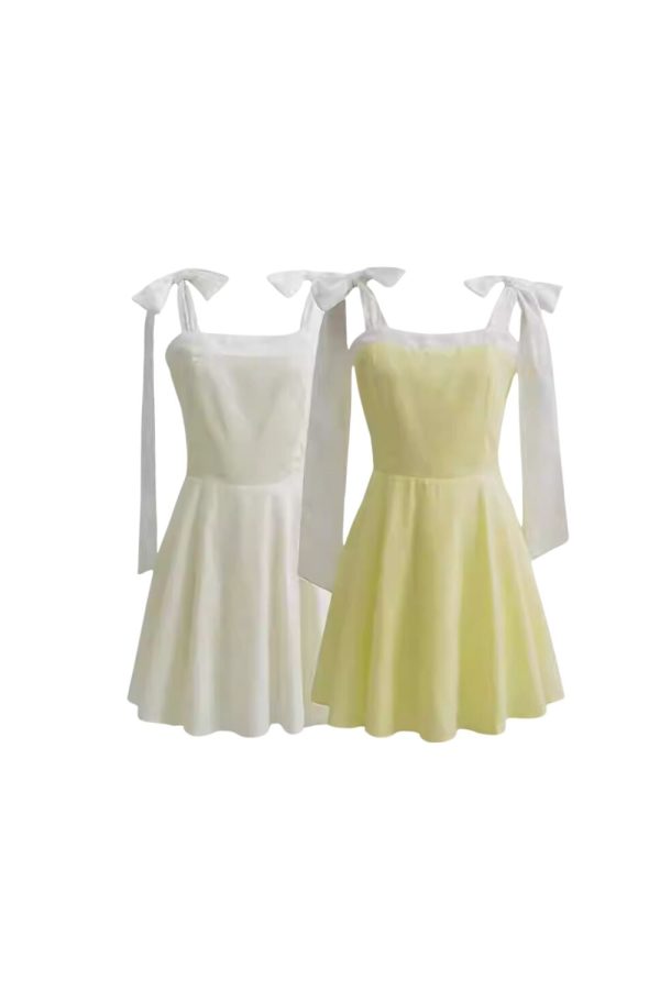 Tahlia  Bow Tie Tank Straps A-Line Midi Dress （2 color） For Discount