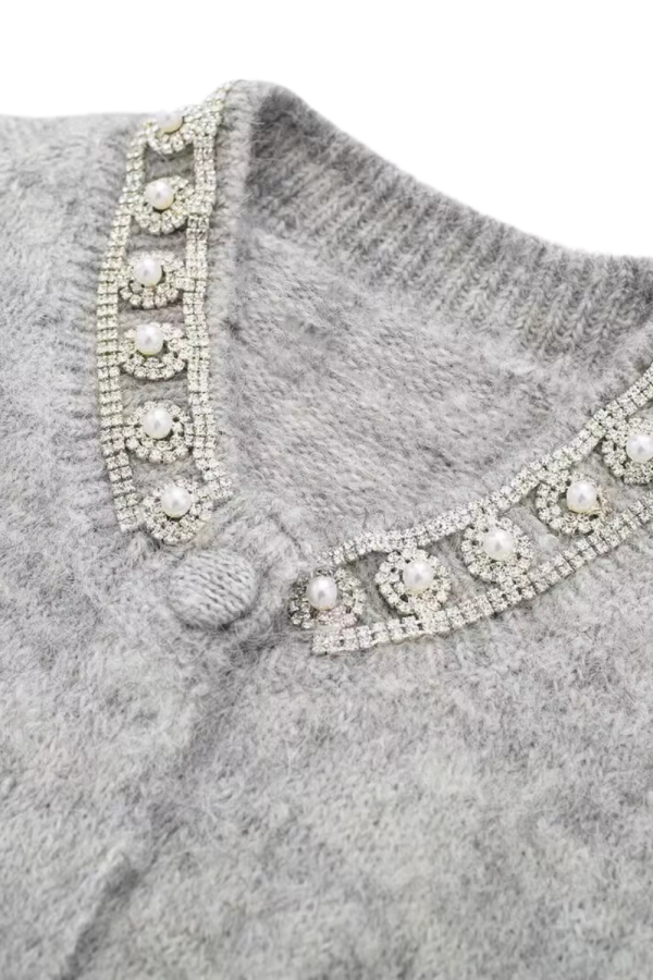 Mandy  Rhinestones Embellished Knitted Short Sleeved Cardigan Fashion - Image 4