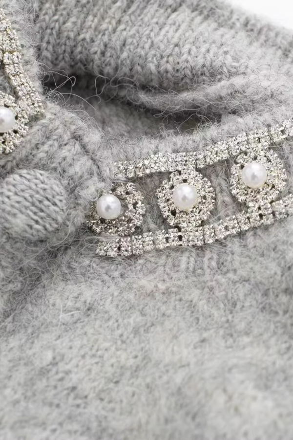 Mandy  Rhinestones Embellished Knitted Short Sleeved Cardigan Fashion - Image 3