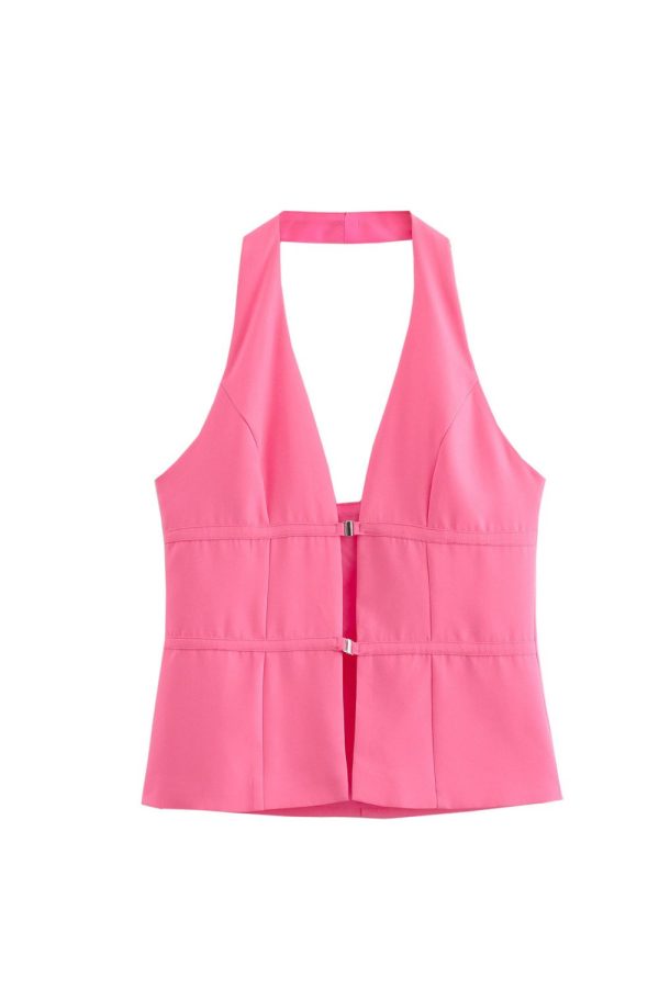 ‘Isla’ Button-up Camisole Halterneck Top For Sale