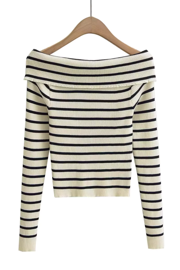 Marion  Stripe Off-Shoulder Knitted Sweater Cheap - Image 2
