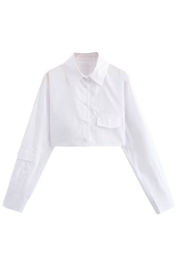 Bella  Solid Color Short Long-sleeved Shirt Top Cheap