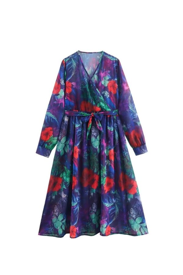 ‘Amelia’ Tropical Rainforest Print Long Sleeve Swing Dress Online now