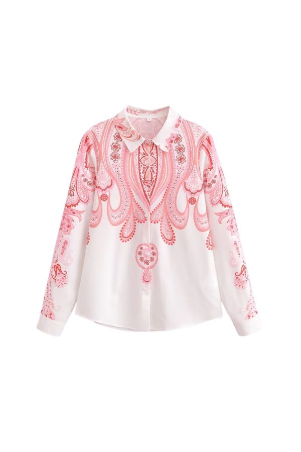 Charlotte   Vintage Red Floral Long Sleeve Shirt Sale