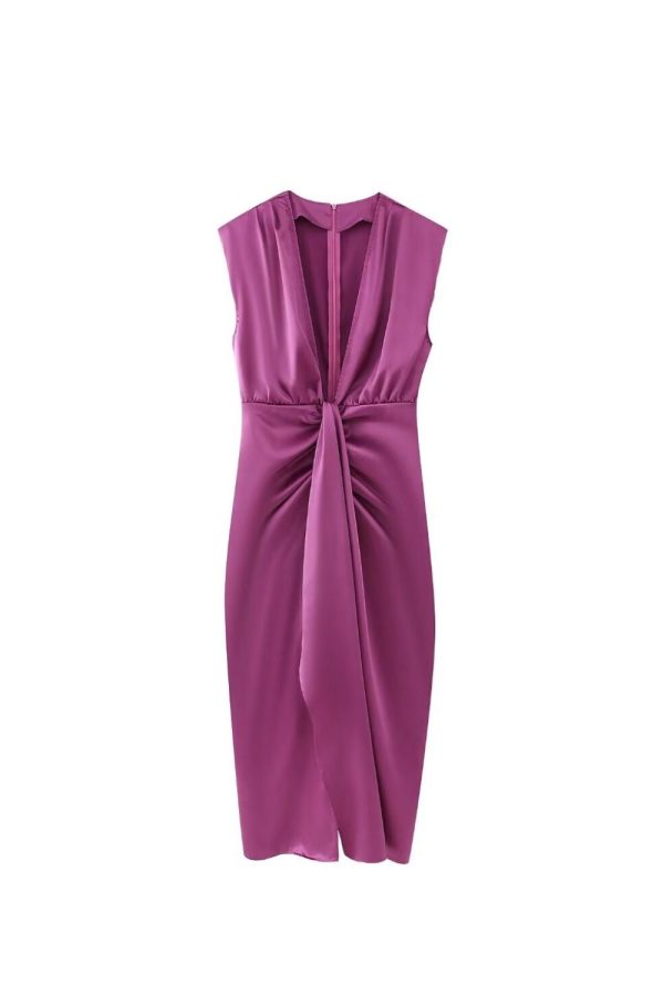 Freya   Fitted Pleated Satin Sleeveless Dress (3 Colors) Sale - Image 4