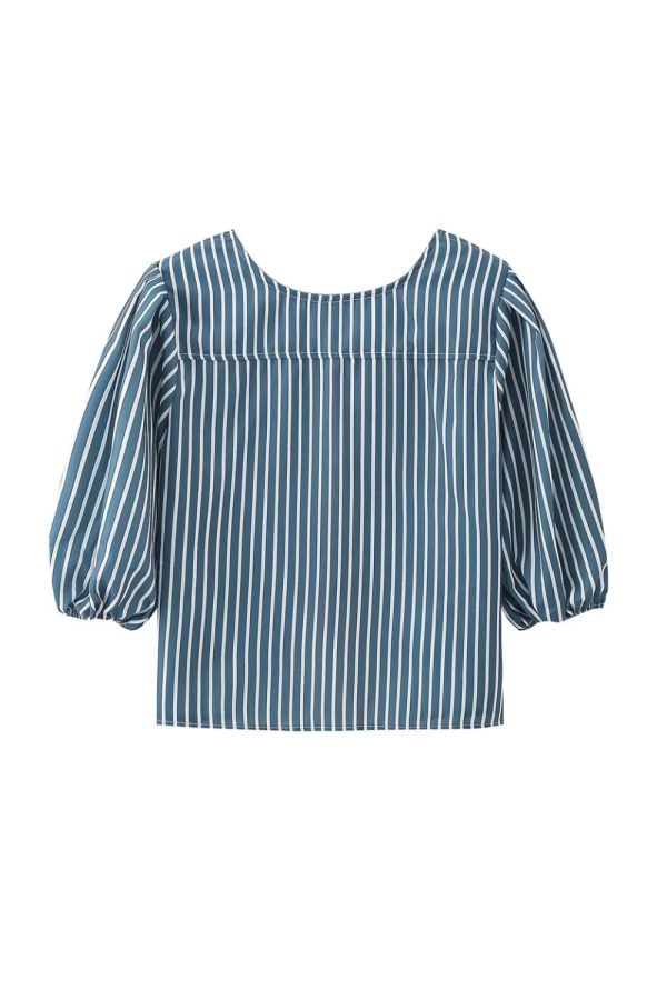 Isabelle  Striped Bow Lace-Up Short Sleeve Top Sale - Image 2