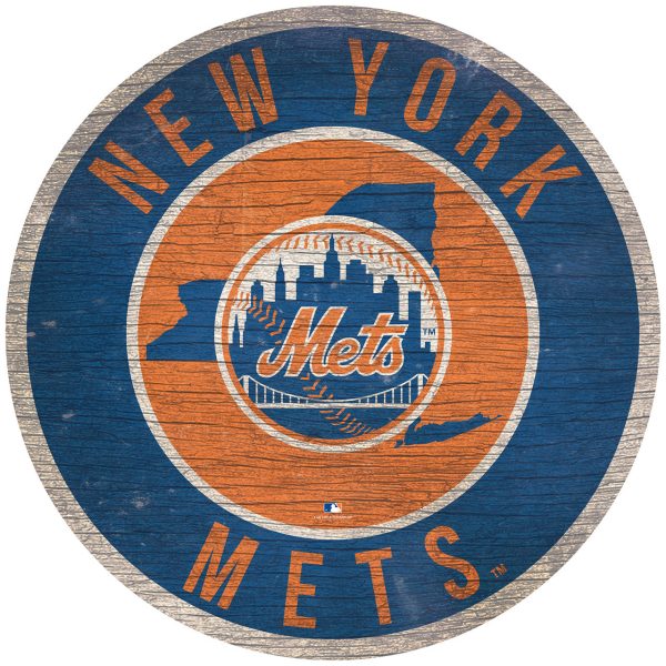 New York Mets Sign Wood 12 Inch Round State Design on Sale