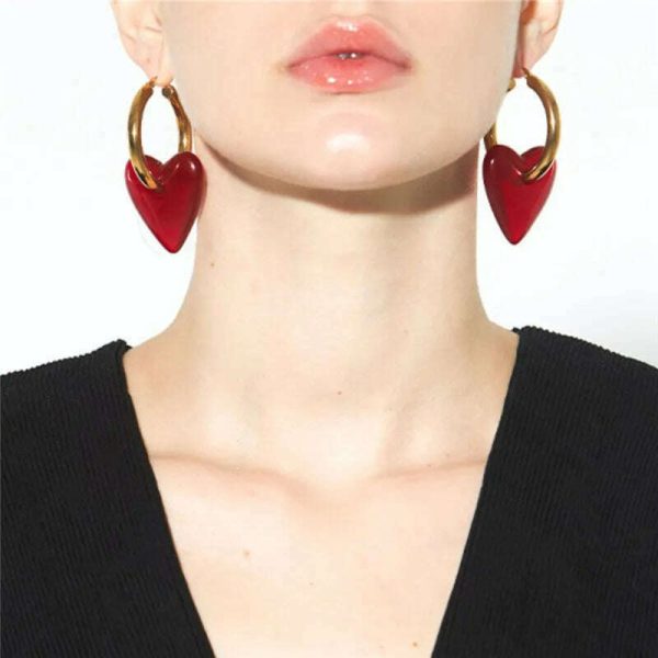 Vintage Red Heart Drop Earrings For Women Personality Big Hoop Earrings Women s Accessories Jewelry Online Sale - Image 2