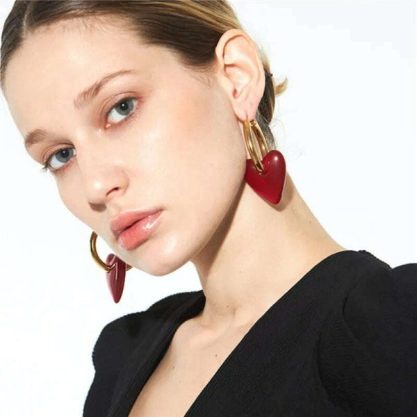 Vintage Red Heart Drop Earrings For Women Personality Big Hoop Earrings Women s Accessories Jewelry Online Sale - Image 3
