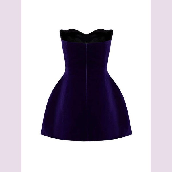 Women Celebrity New Sexy Strapless Purple Velvet Gowns Dress Elegant Mini Evening Party Club Dress Cheap - Image 3