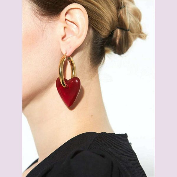 Vintage Red Heart Drop Earrings For Women Personality Big Hoop Earrings Women s Accessories Jewelry Online Sale - Image 4