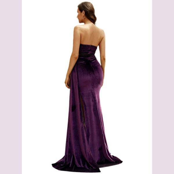Missord Women Purple Velvet Prom Dress Elegant Strapless Ruched Thigh Split Draped Wedding Party Evening Dresses Long Gown Hot on Sale - Image 2